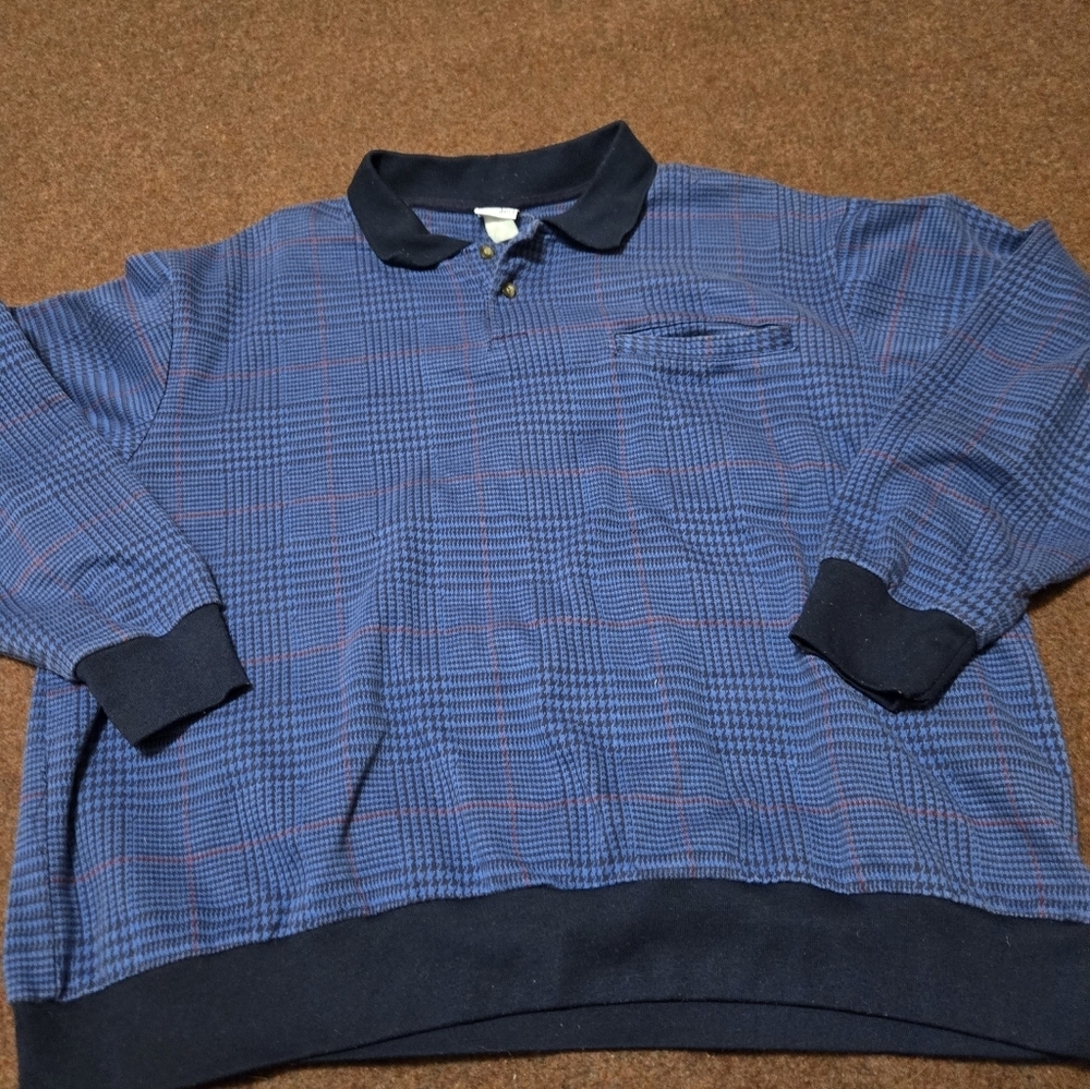Vintage Casual Joe By Haband Men's 2X Golf Pull Over With 2 Buttons Blue